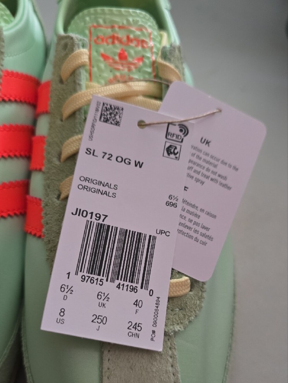 adidas Mint Green Sneakers with Neon Coral Stripes - Picture 5 of 5